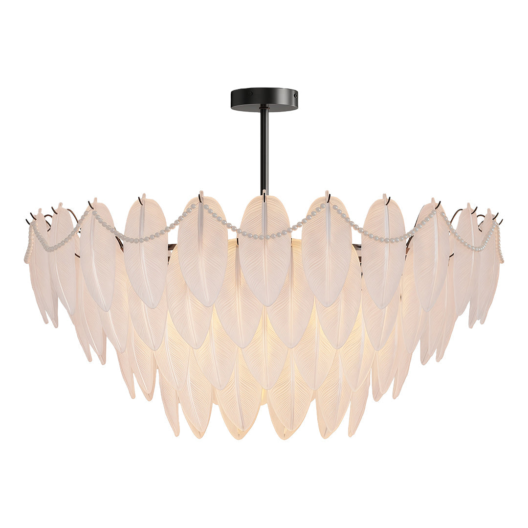 Feathers Chandelier Modern Copper Pearl Ceiling Light
