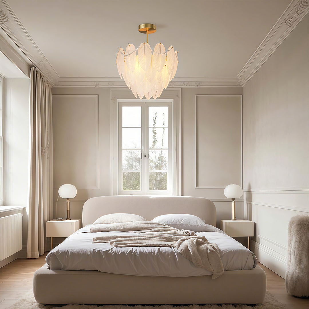 Feathers Chandelier Modern Copper Pearl Ceiling Light