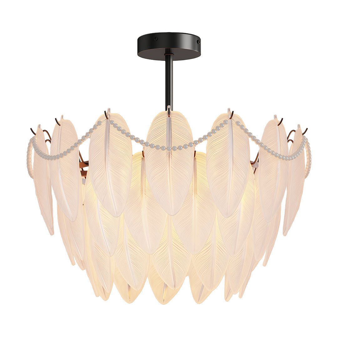 Feathers Chandelier Modern Copper Pearl Ceiling Light