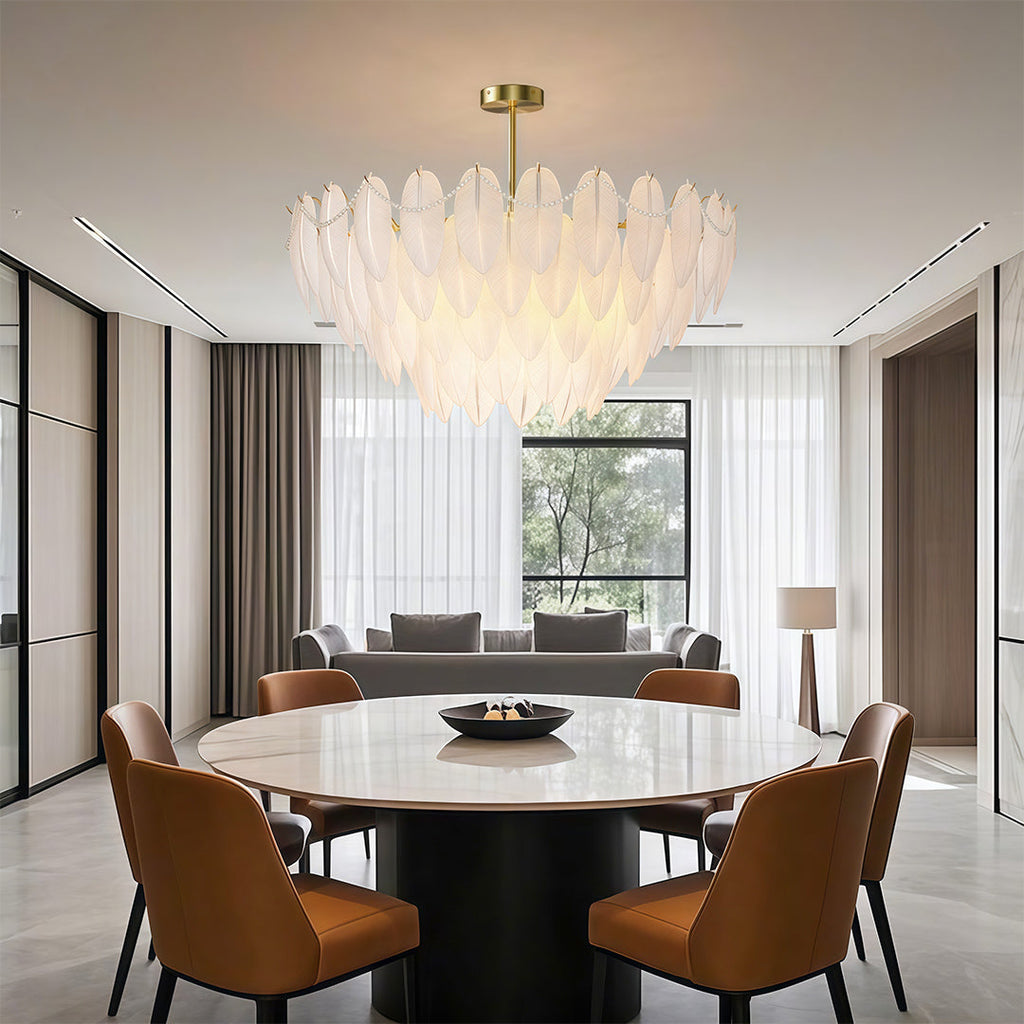 Feathers Chandelier Modern Copper Pearl Ceiling Light