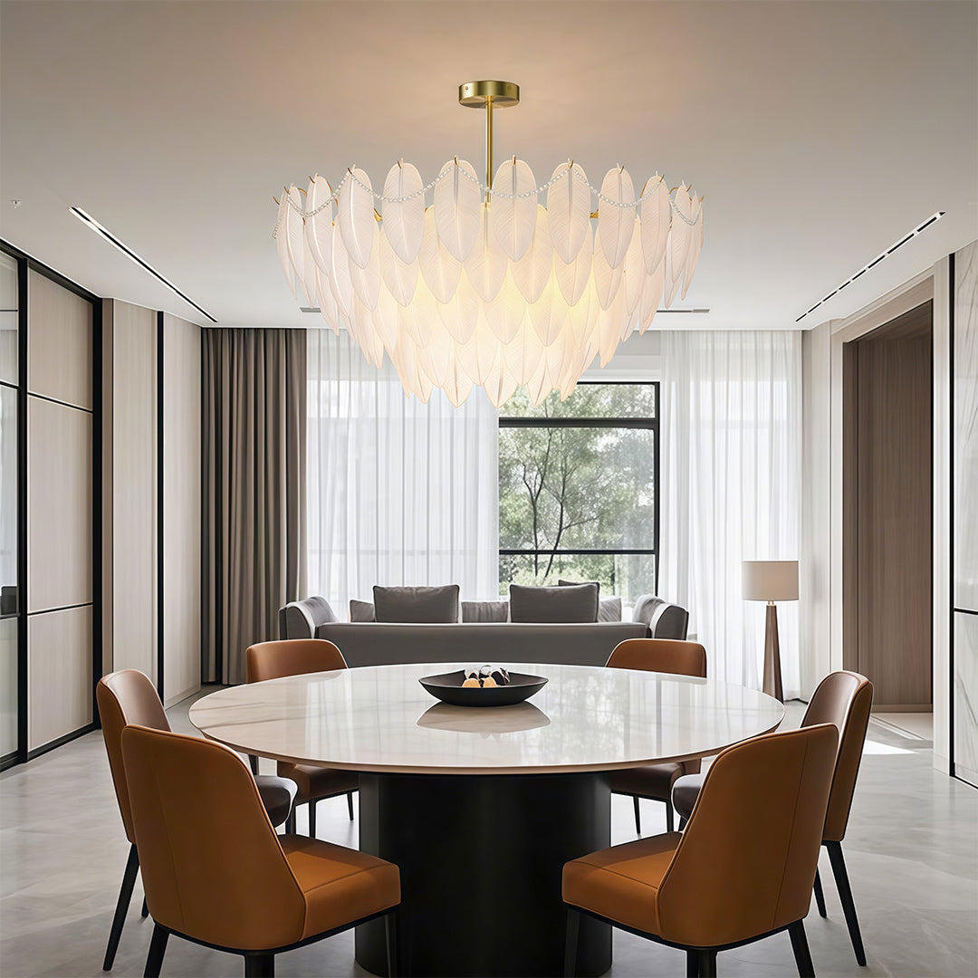 Feathers Chandelier Modern Copper Pearl Ceiling Light