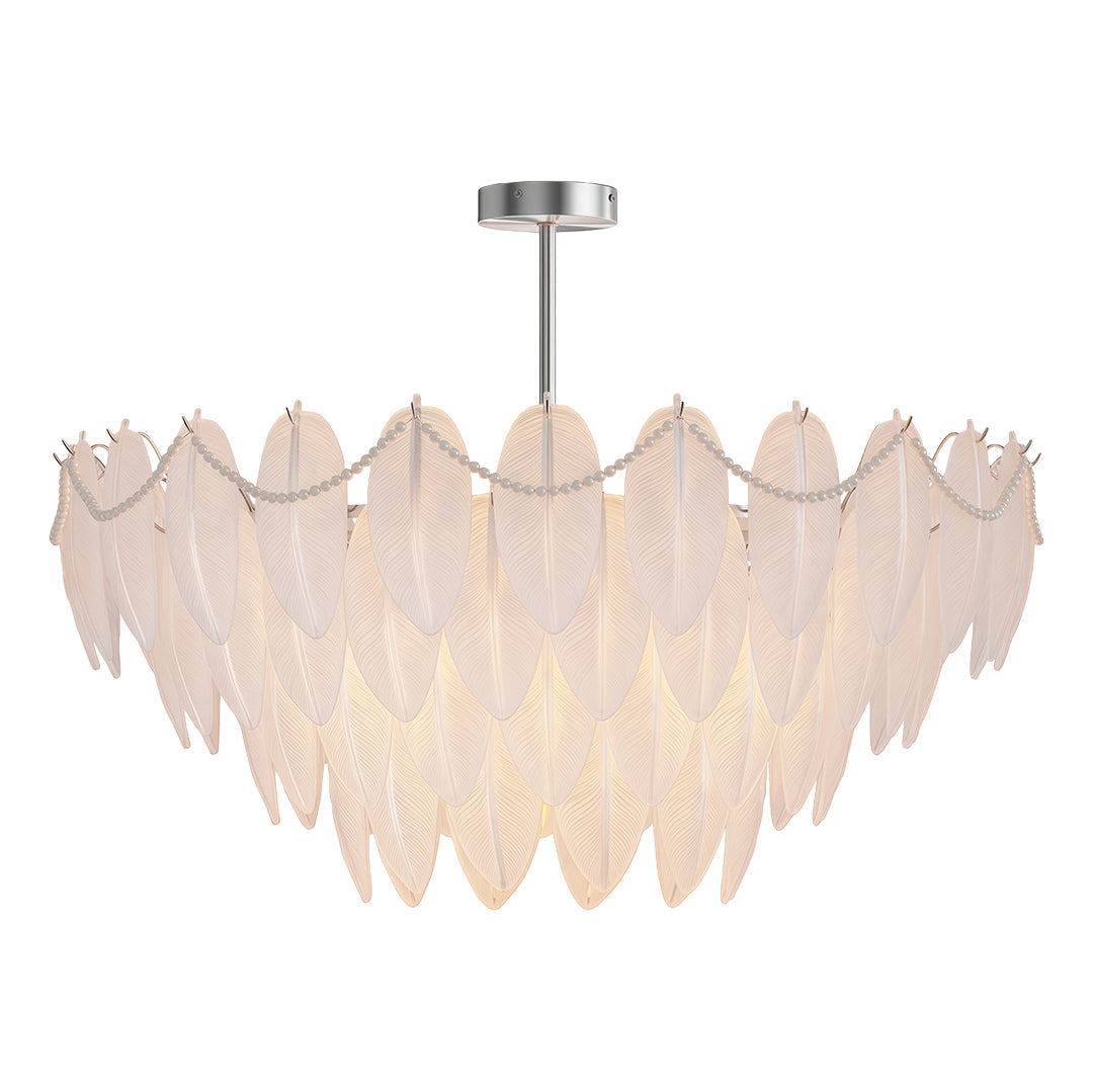 Feathers Chandelier Modern Copper Pearl Ceiling Light
