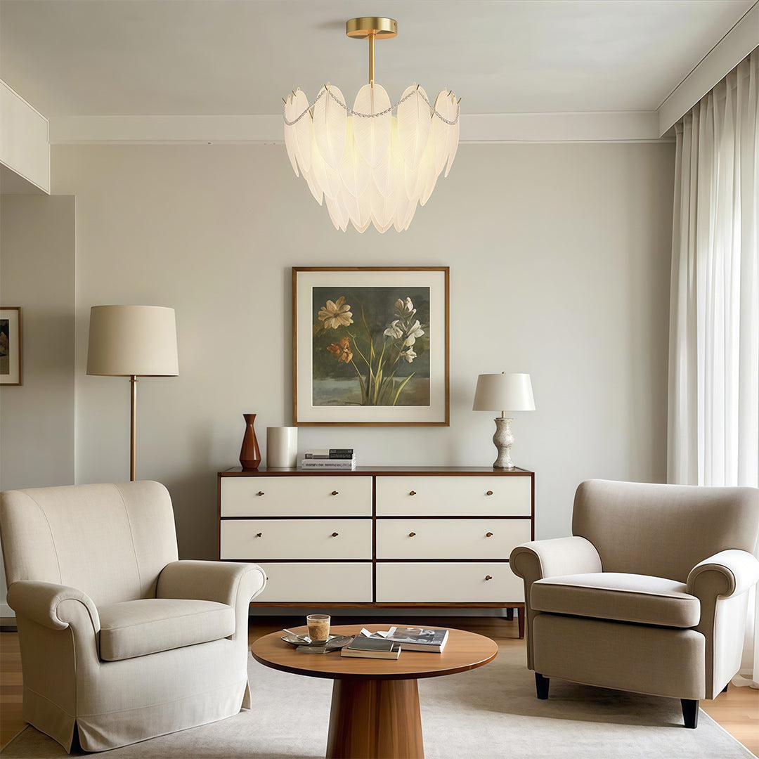 Feathers Chandelier Modern Copper Pearl Ceiling Light