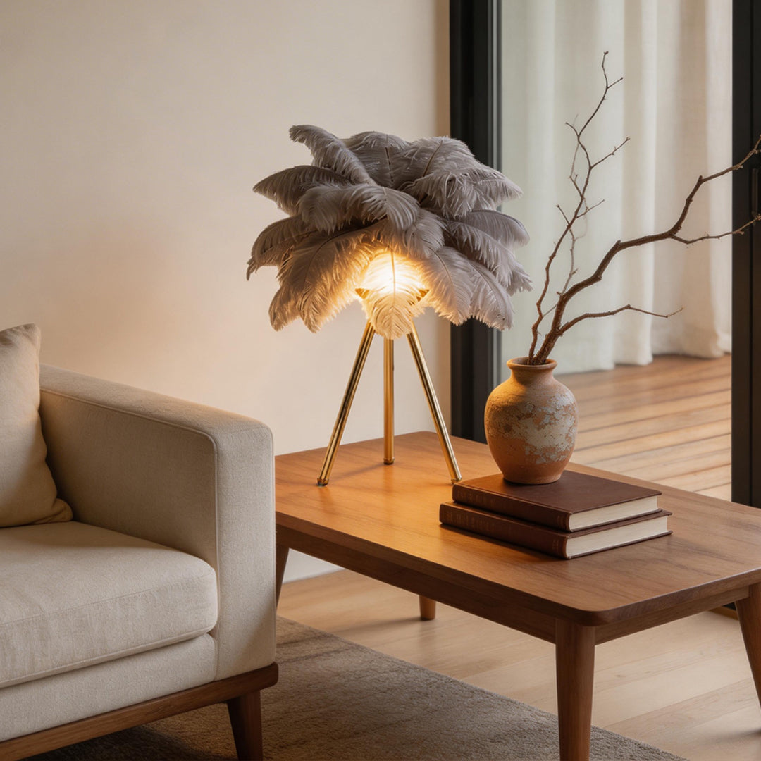 Feather Tripod Table Lamp - Nordic Bedroom Lighting Decor