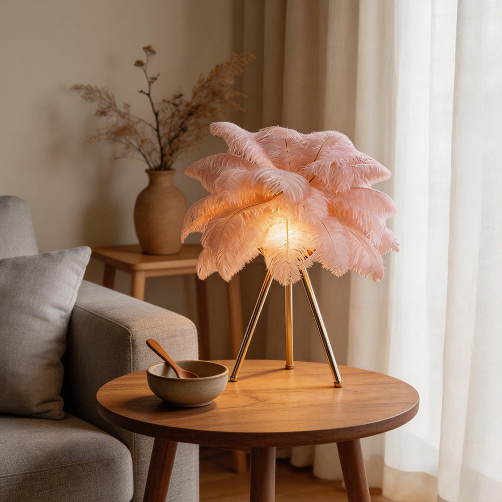 Feather Tripod Table Lamp - Nordic Bedroom Lighting Decor