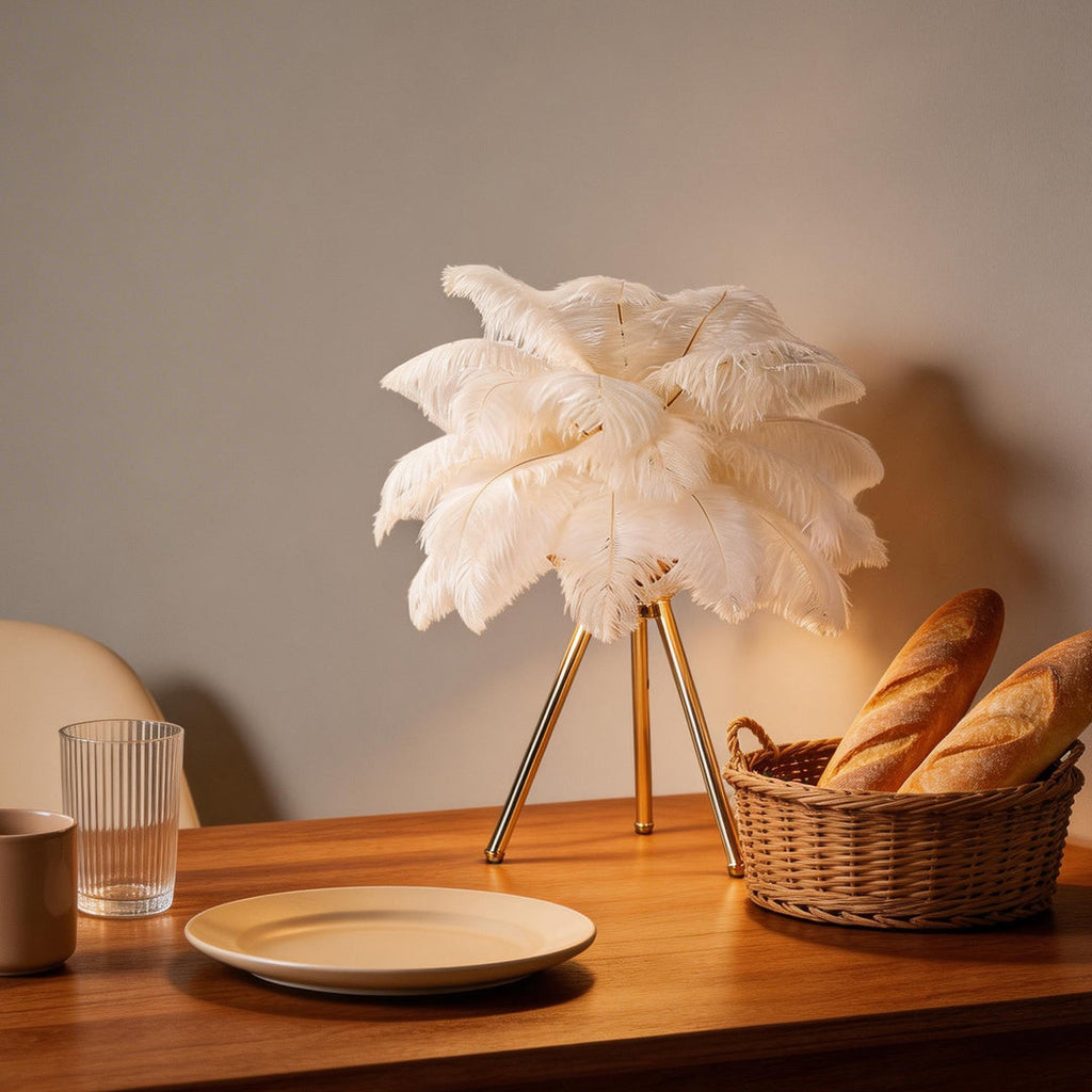 Feather Tripod Table Lamp - Nordic Bedroom Lighting Decor