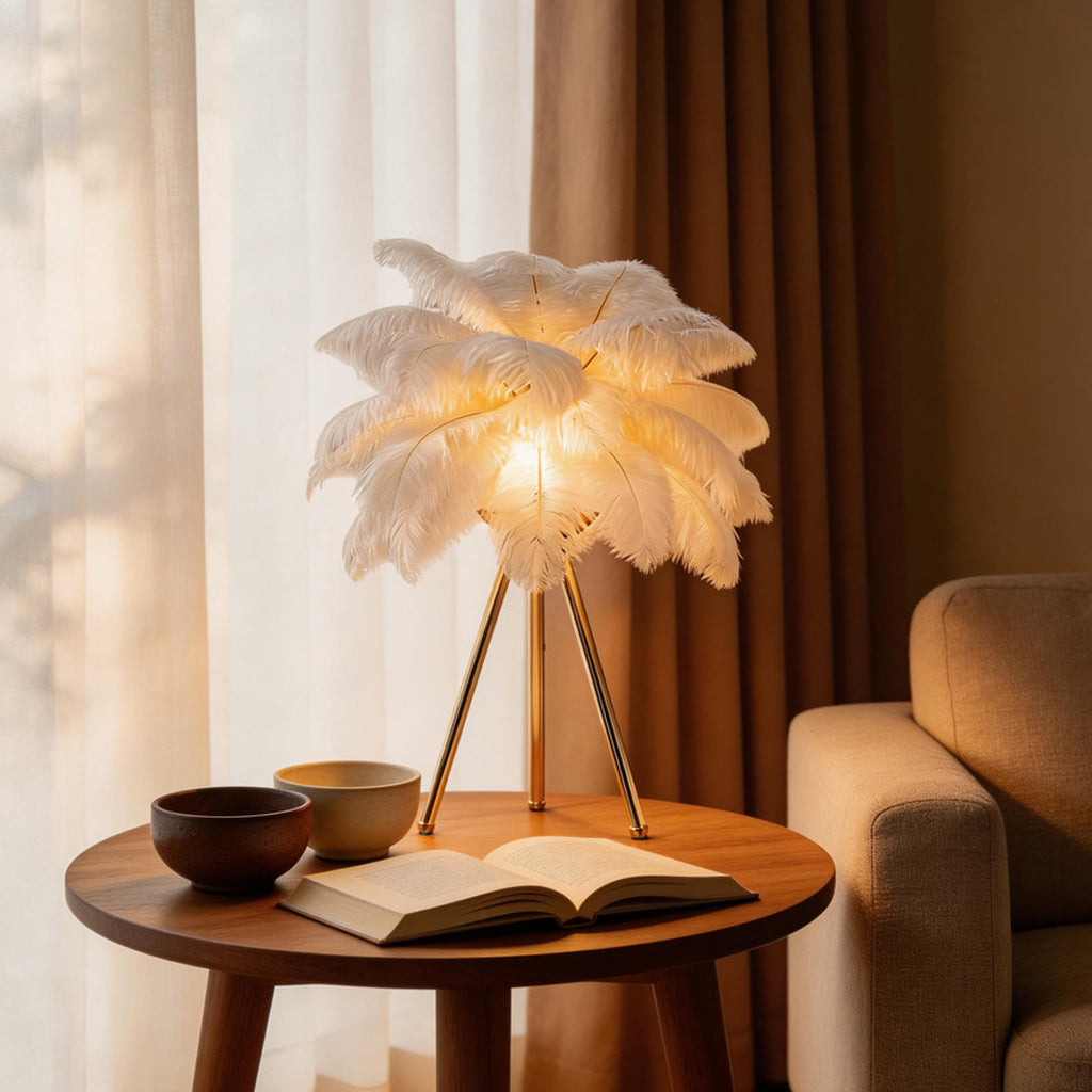 Feather Tripod Table Lamp - Nordic Bedroom Lighting Decor