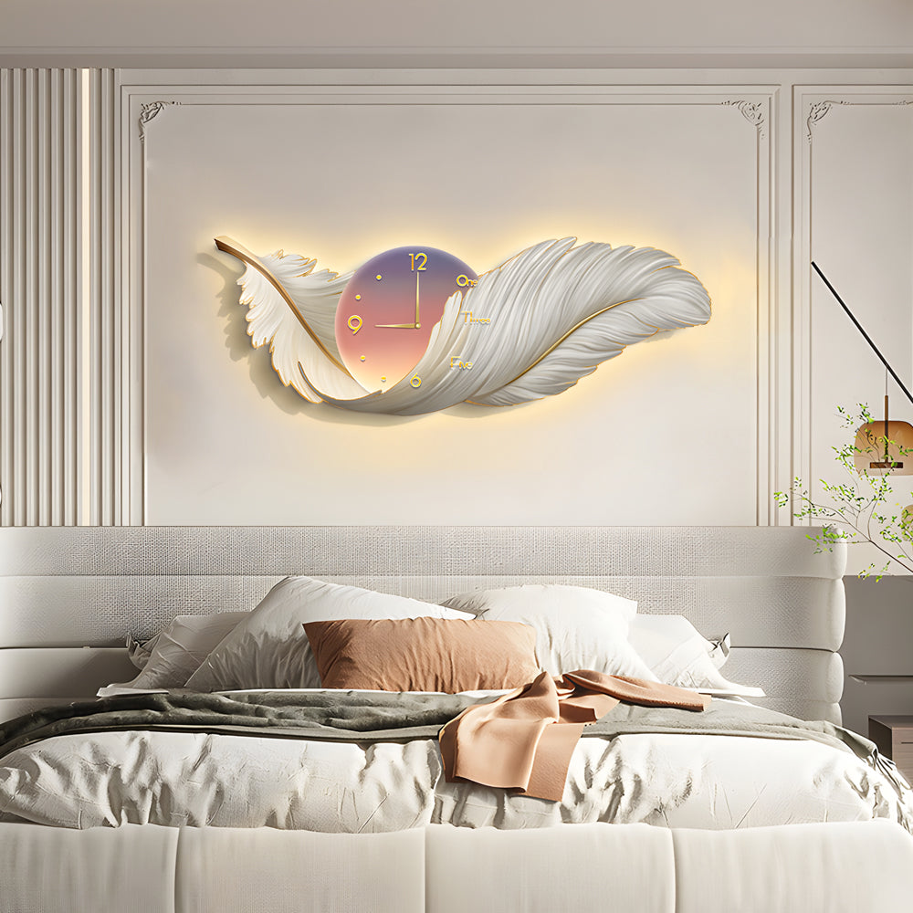 Feather Wall Lamp LED Modern Art Clock Decorative Light