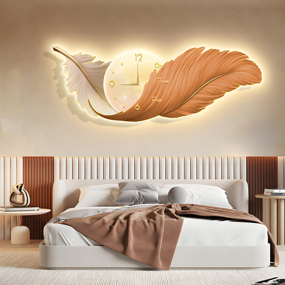 Feather Wall Lamp LED Modern Art Clock Decorative Light