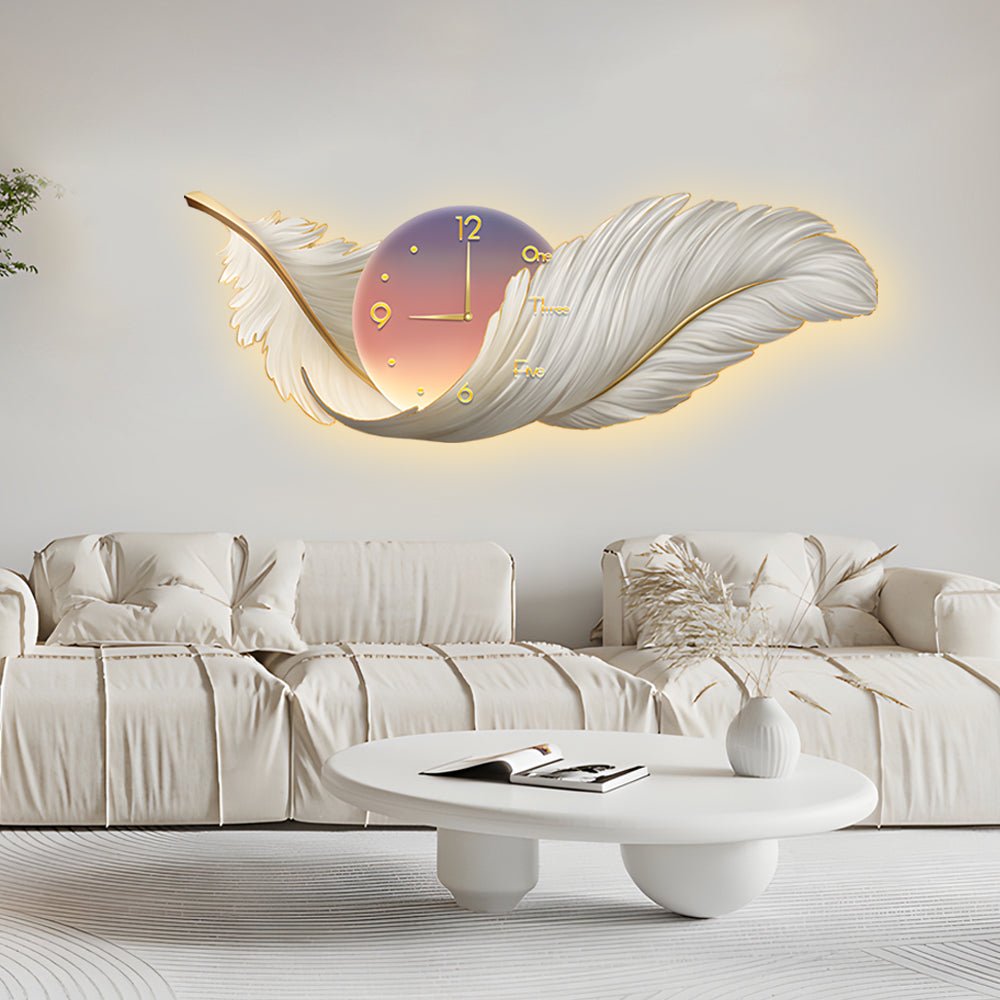 Feather Wall Lamp LED Modern Art Clock Decorative Light