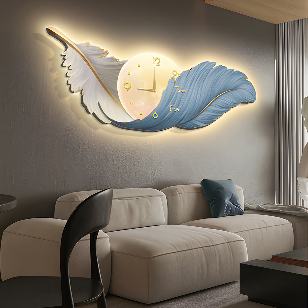 Feather Wall Lamp LED Modern Art Clock Decorative Light