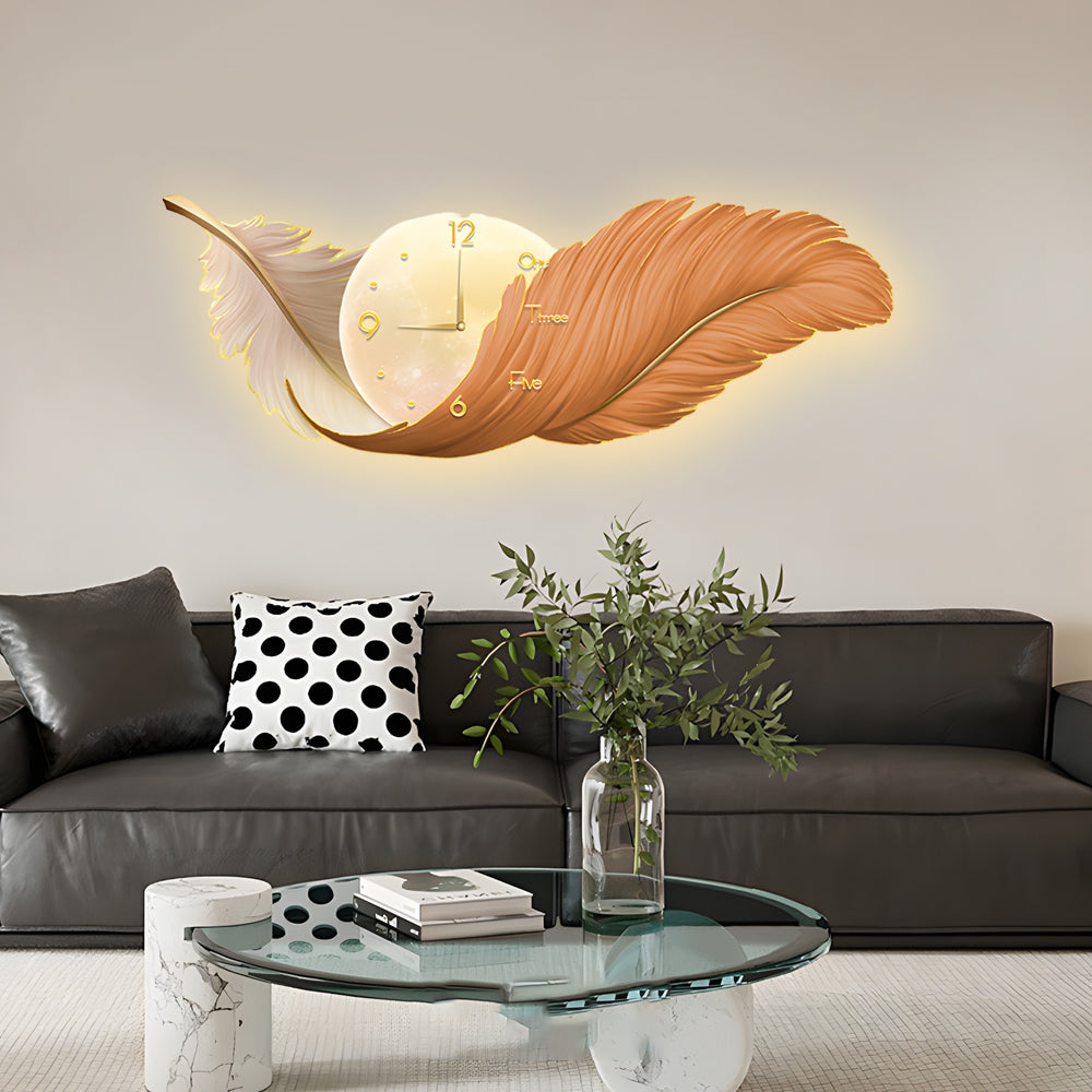 Feather Wall Lamp LED Modern Art Clock Decorative Light