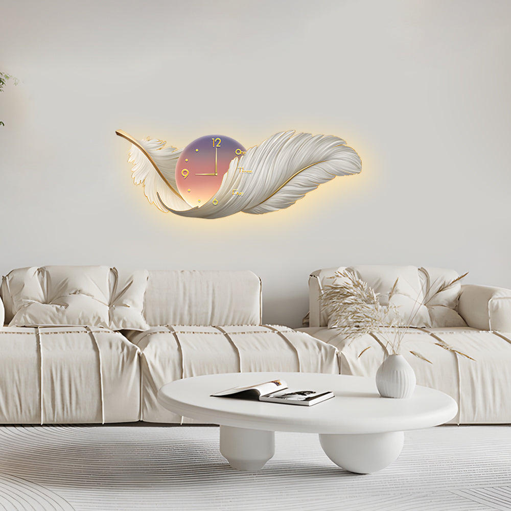 Feather Wall Lamp LED Modern Art Clock Decorative Light