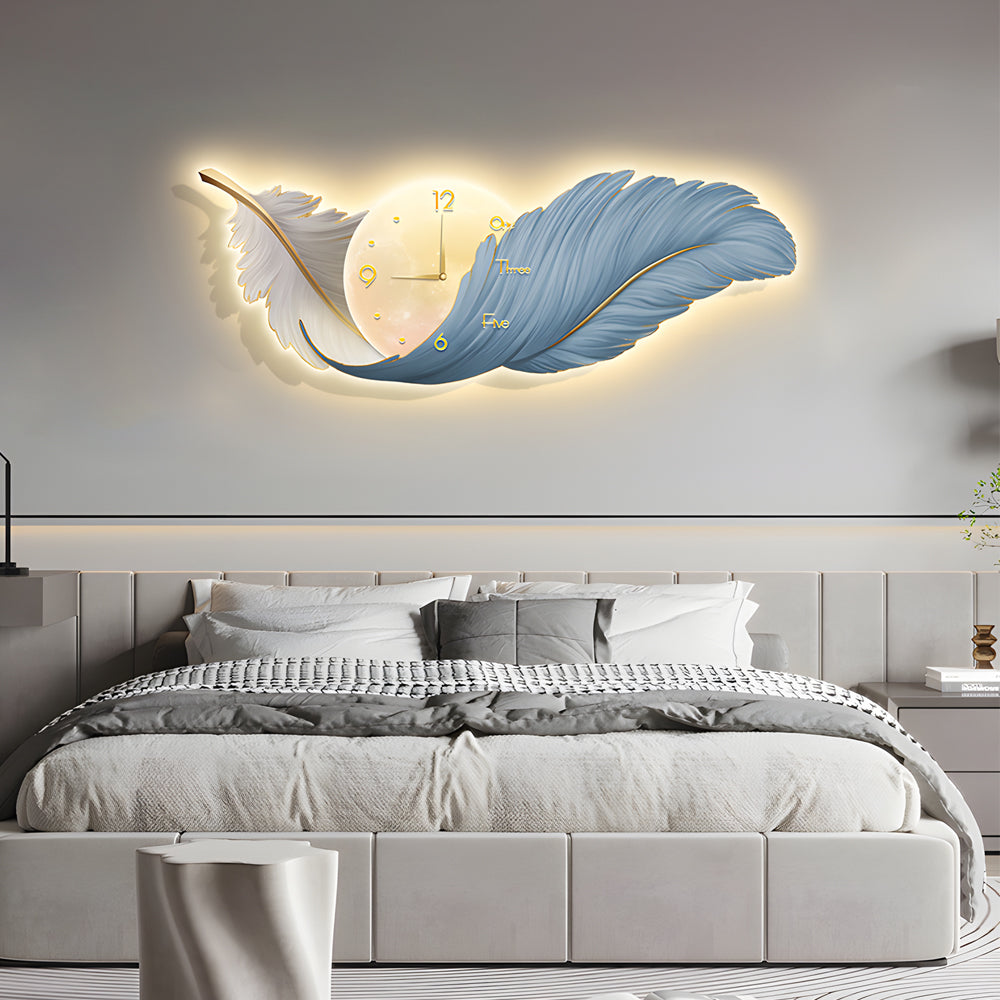 Feather Wall Lamp LED Modern Art Clock Decorative Light