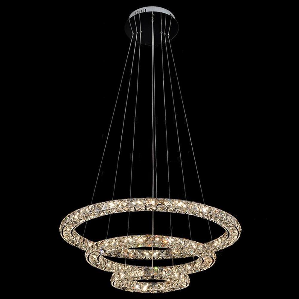 Luxury Crystal LED Chandelier 3-Tier Geometric Pendant Light