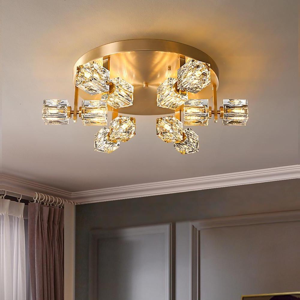 6-Light Crystal Brass Flush Mount LED Ceiling Light
