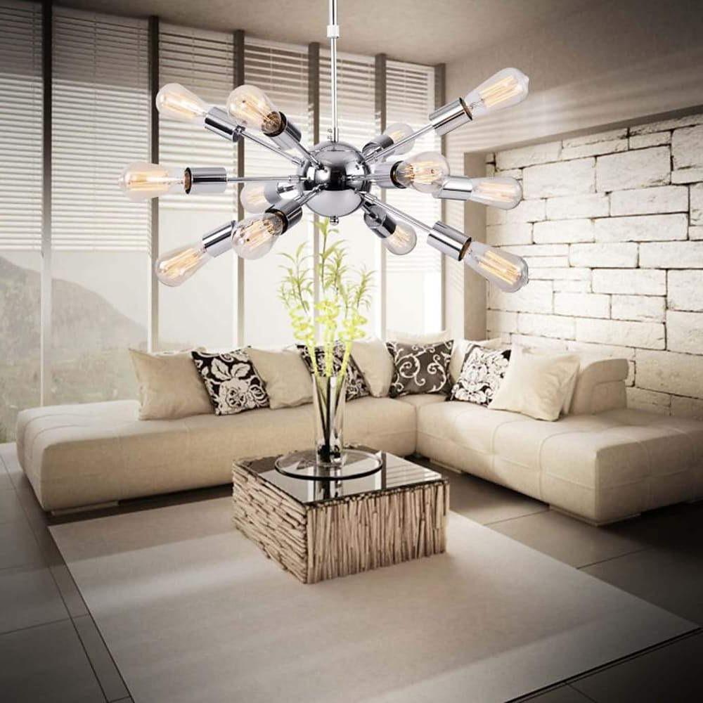 Modern Silver Sputnik Chandelier with 12 Bulbs for Dining Room & Kitchen