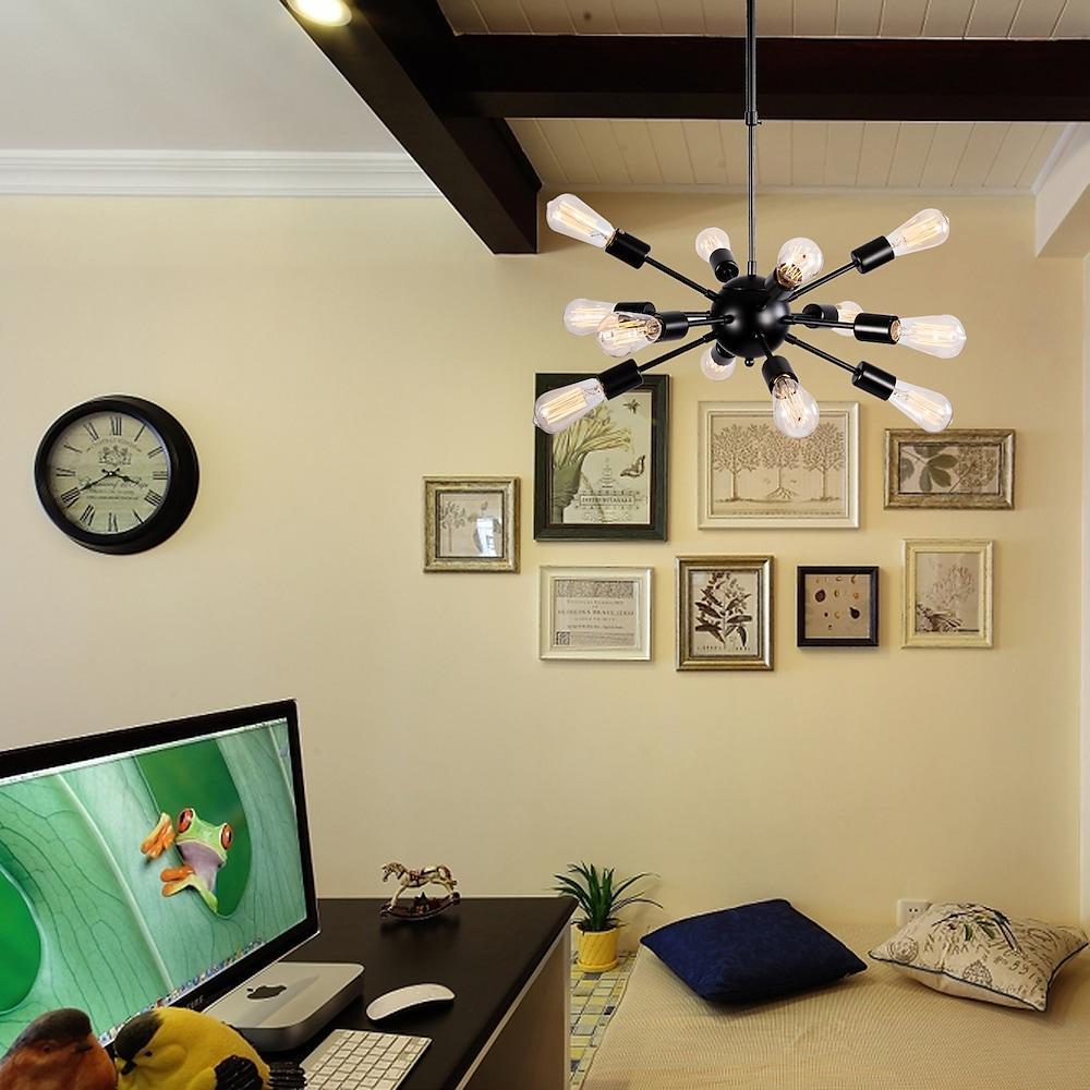 Modern Silver Sputnik Chandelier with 12 Bulbs for Dining Room & Kitchen
