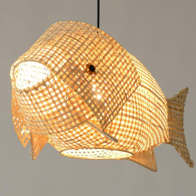 Fish Pendant Light - Farmhouse Bamboo Ceiling Lamp