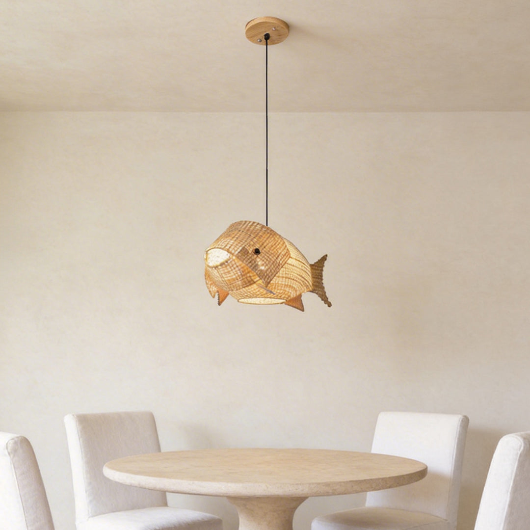 Fish Pendant Light - Farmhouse Bamboo Ceiling Lamp