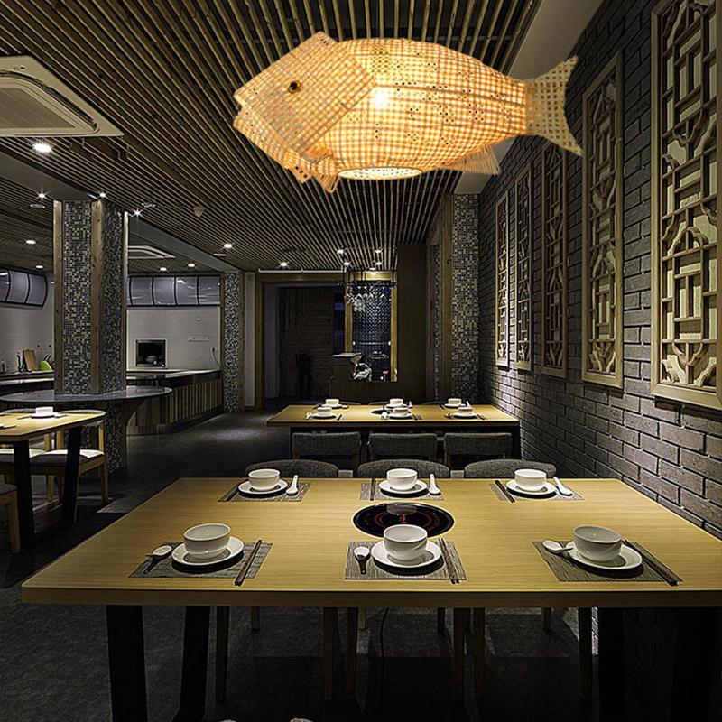 Fish Pendant Light - Farmhouse Bamboo Ceiling Lamp