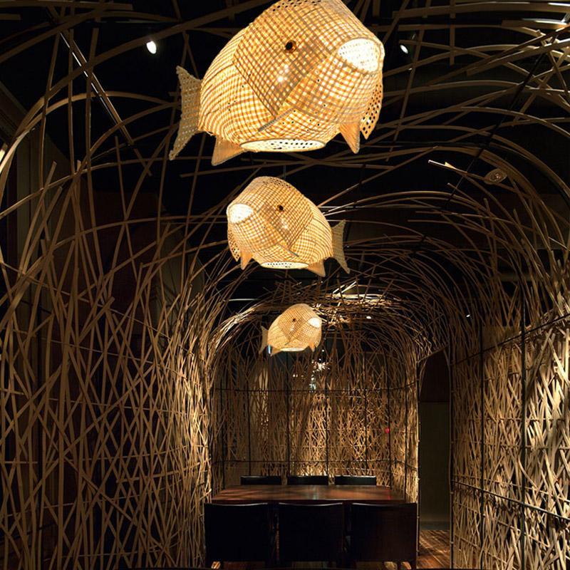 Fish Pendant Light - Farmhouse Bamboo Ceiling Lamp