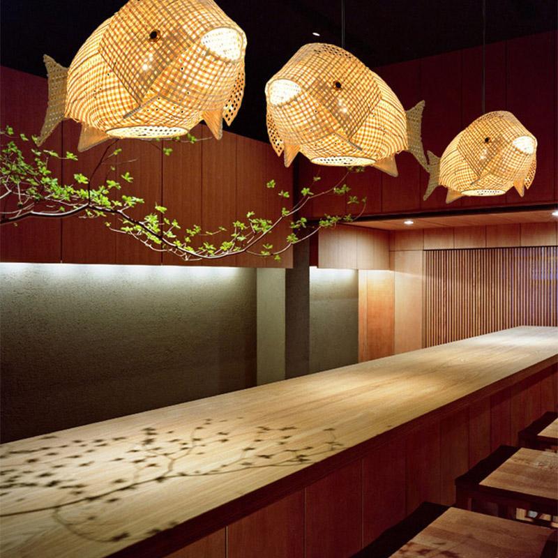 Fish Pendant Light - Farmhouse Bamboo Ceiling Lamp