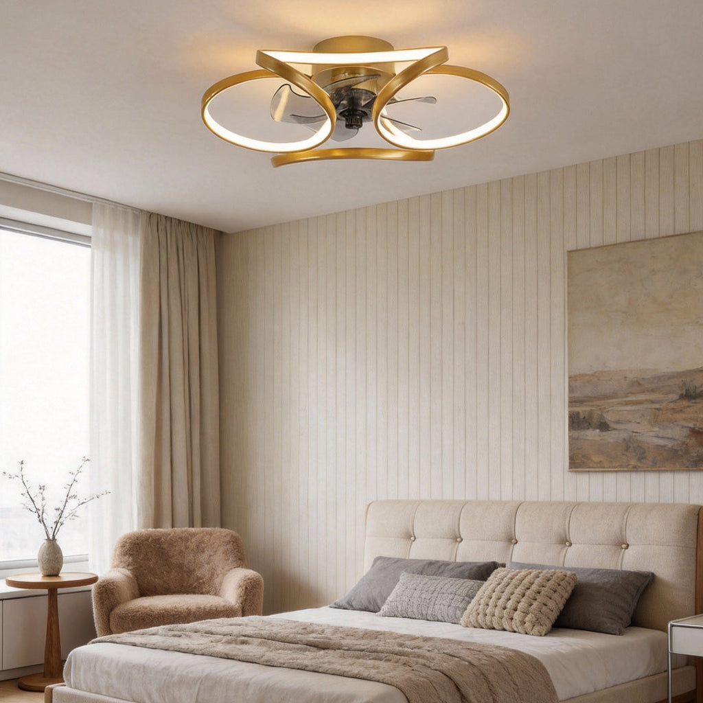 Flower Ceiling Fan with LED Recessed Light - Modern Home Lighting