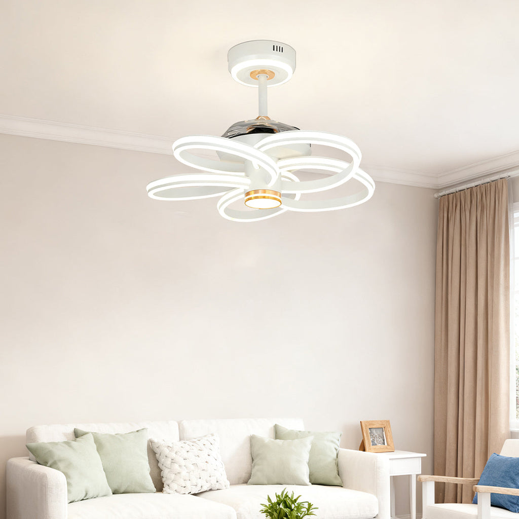 White Ceiling Fan Light with Variable Frequency Iron Art Design