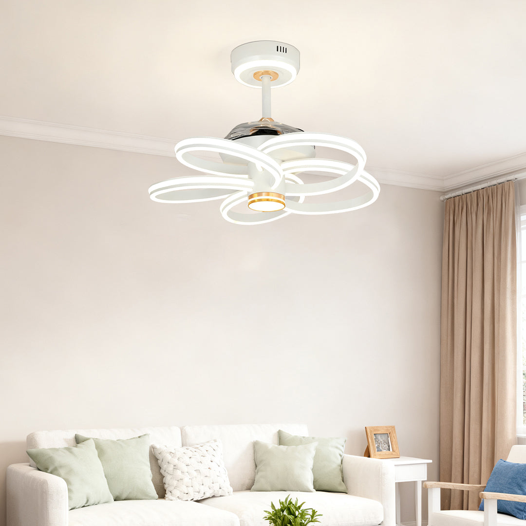 White Ceiling Fan Light with Variable Frequency Iron Art Design