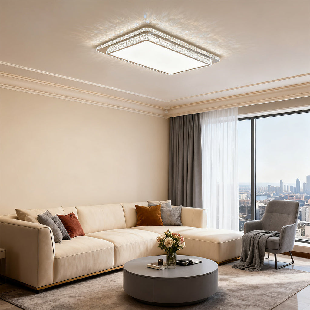 Flush Mount Crystal Light Fixture - Luxury Stainless Steel Lamp
