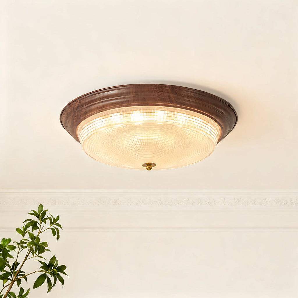 Flush Mount Vintage Ribbed Glass Dome Light