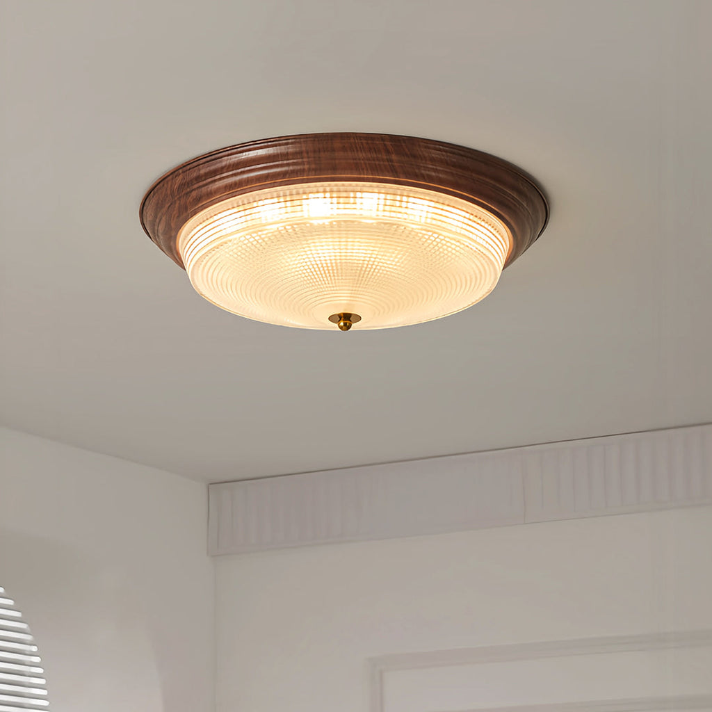 Flush Mount Vintage Ribbed Glass Dome Light