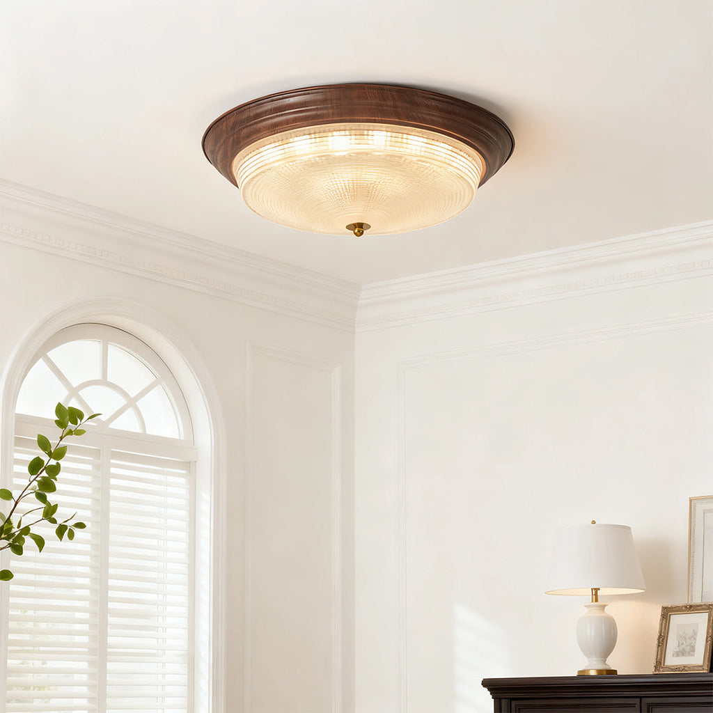 Flush Mount Vintage Ribbed Glass Dome Light
