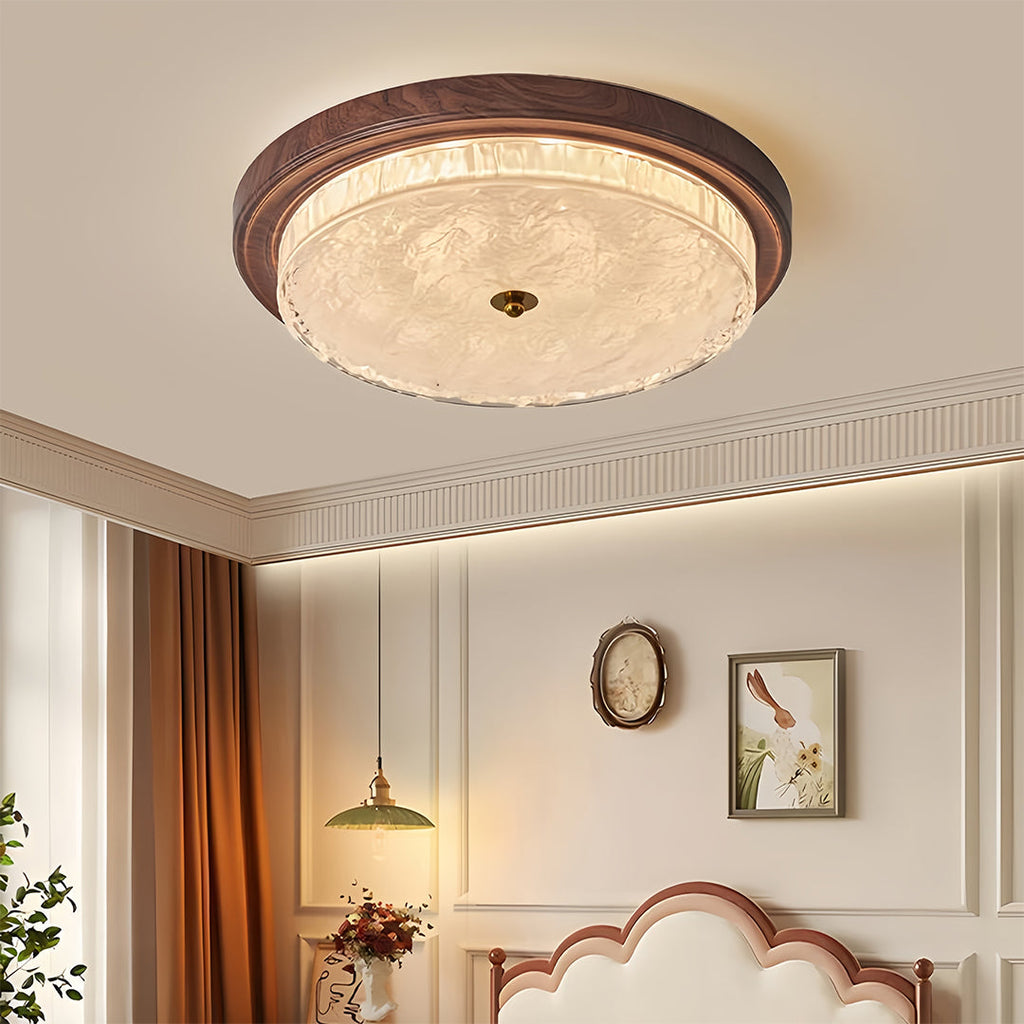 Flush Mount Vintage Ribbed Glass Dome Light