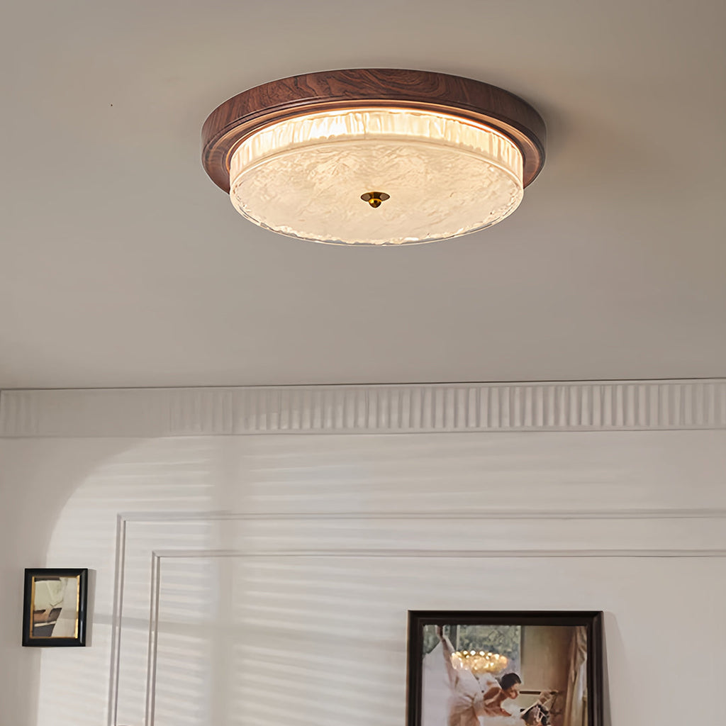 Flush Mount Vintage Ribbed Glass Dome Light