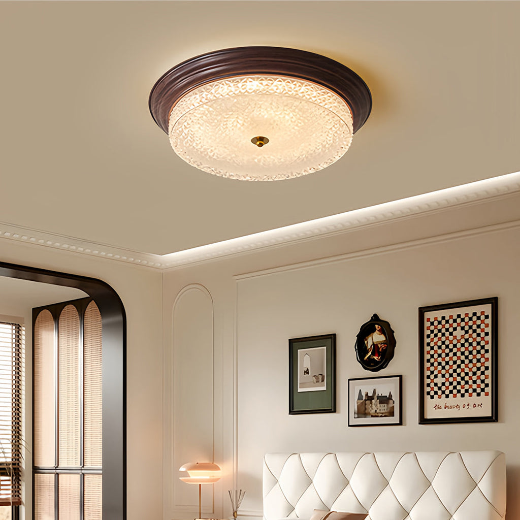 Flush Mount Vintage Ribbed Glass Dome Light