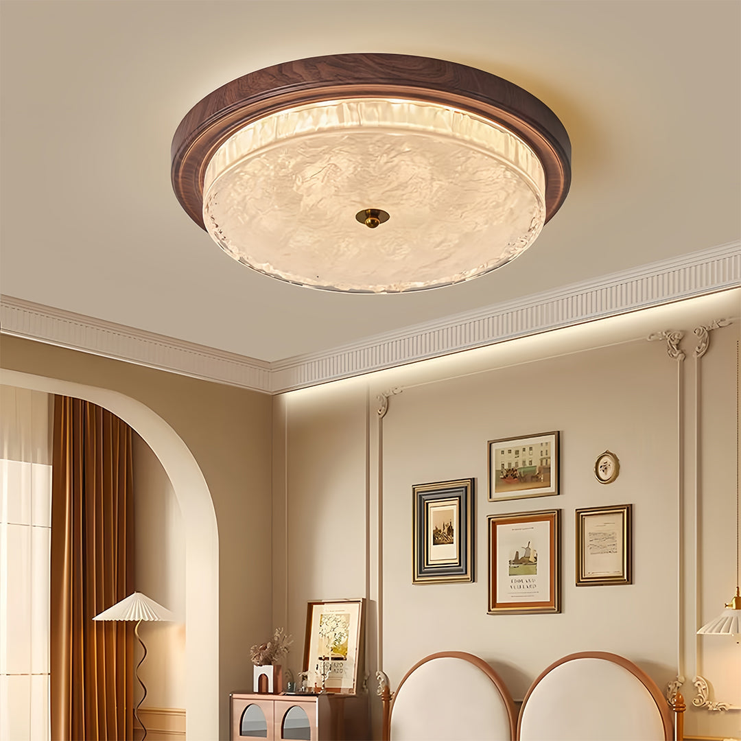 Flush Mount Vintage Ribbed Glass Dome Light