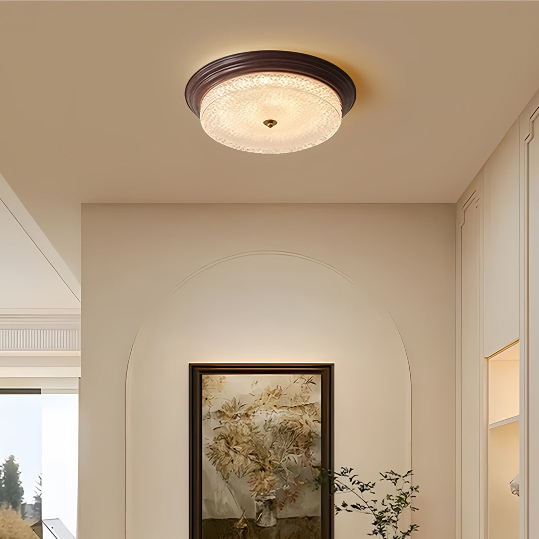 Flush Mount Vintage Ribbed Glass Dome Light