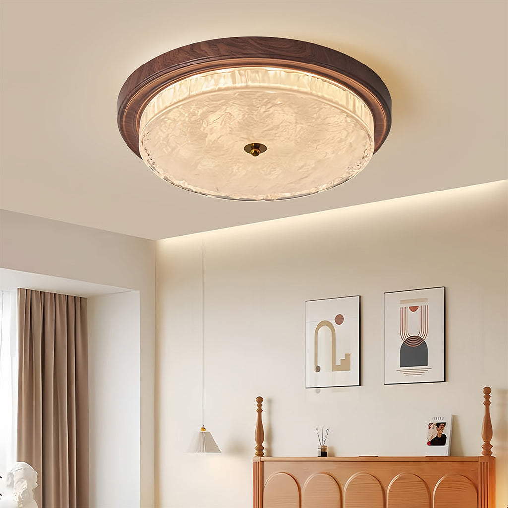 Flush Mount Vintage Ribbed Glass Dome Light