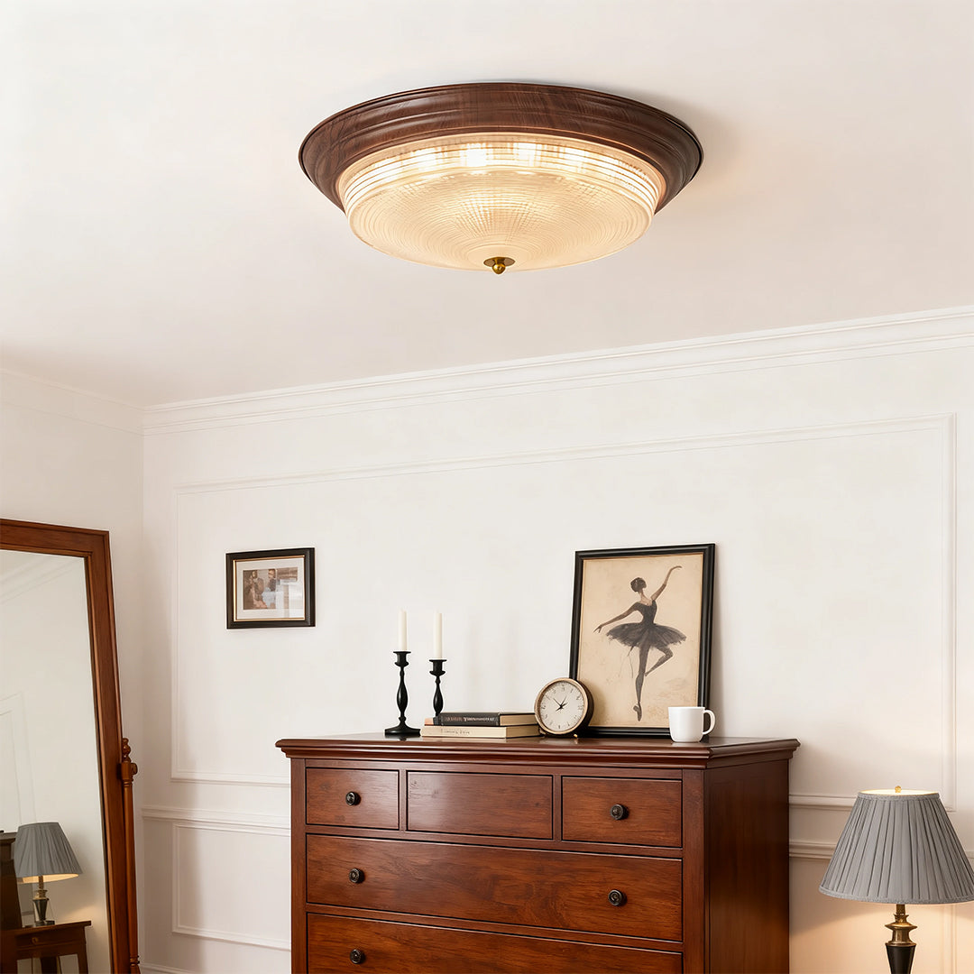 Flush Mount Vintage Ribbed Glass Dome Light