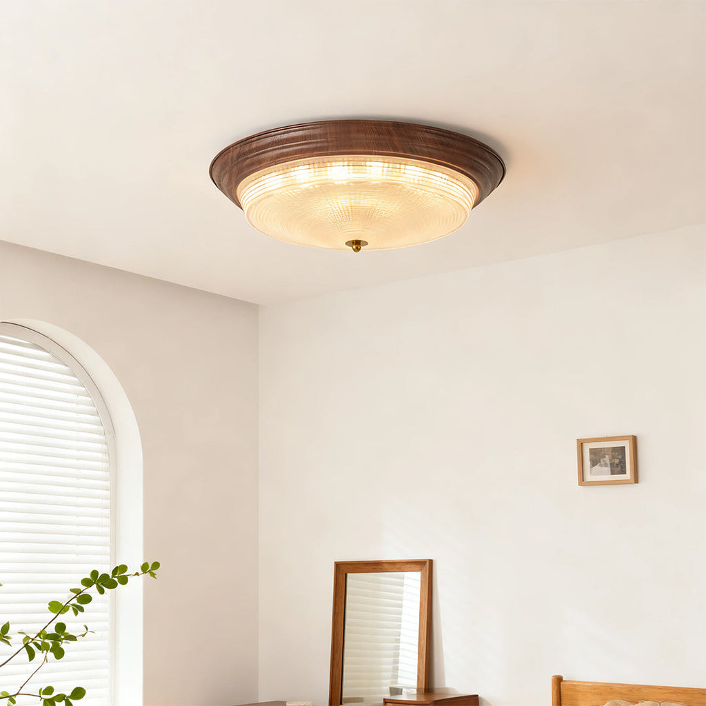 Flush Mount Vintage Ribbed Glass Dome Light