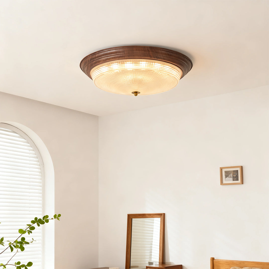 Flush Mount Vintage Ribbed Glass Dome Light