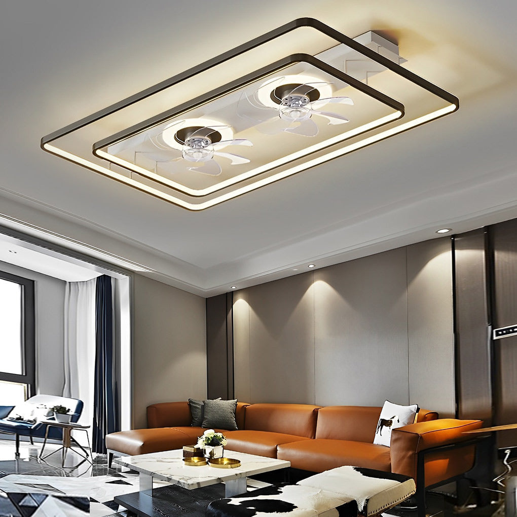 Dual Head Ceiling Fan with LED Light - Rectangular Transparent Blade Design