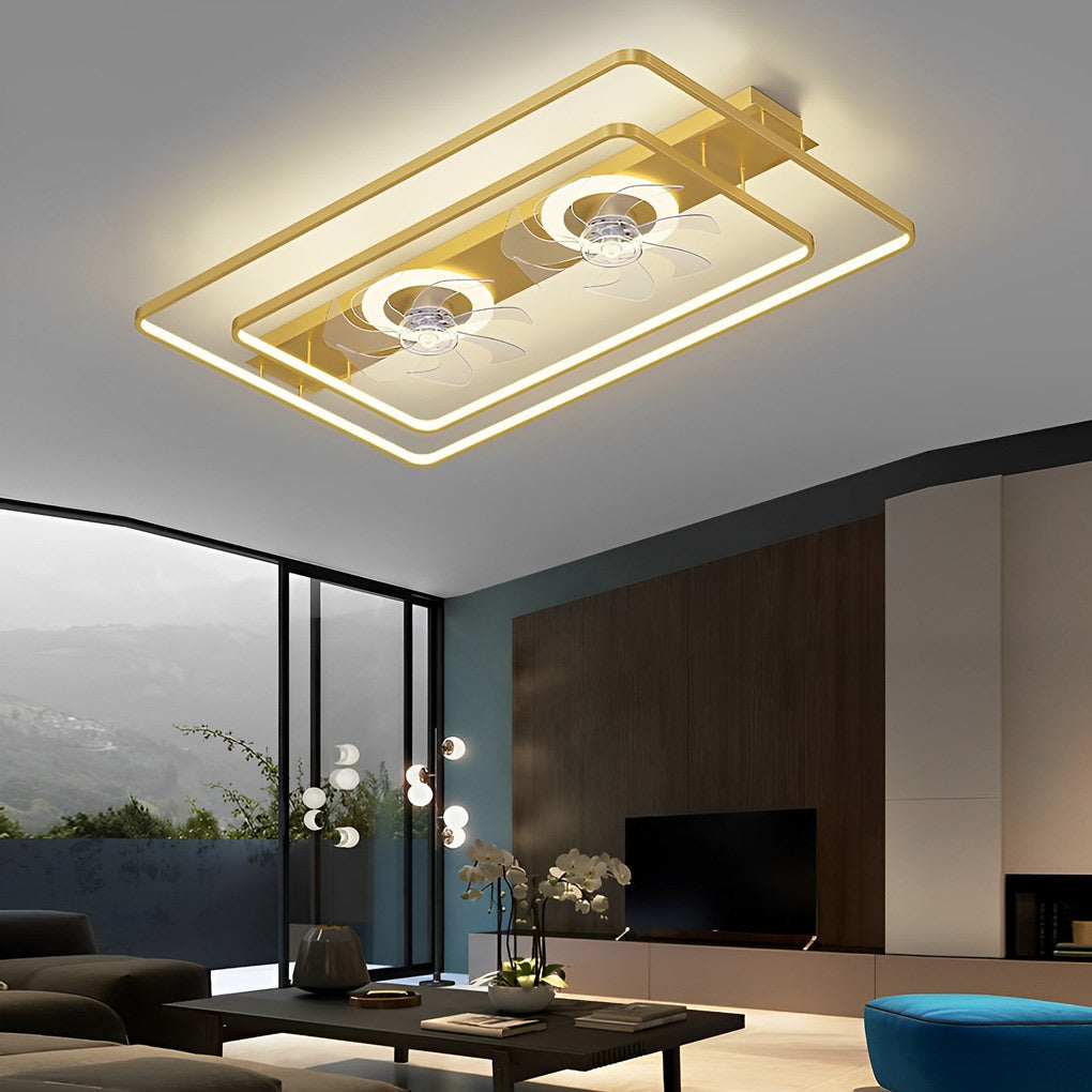 Dual Head Ceiling Fan with LED Light - Rectangular Transparent Blade Design