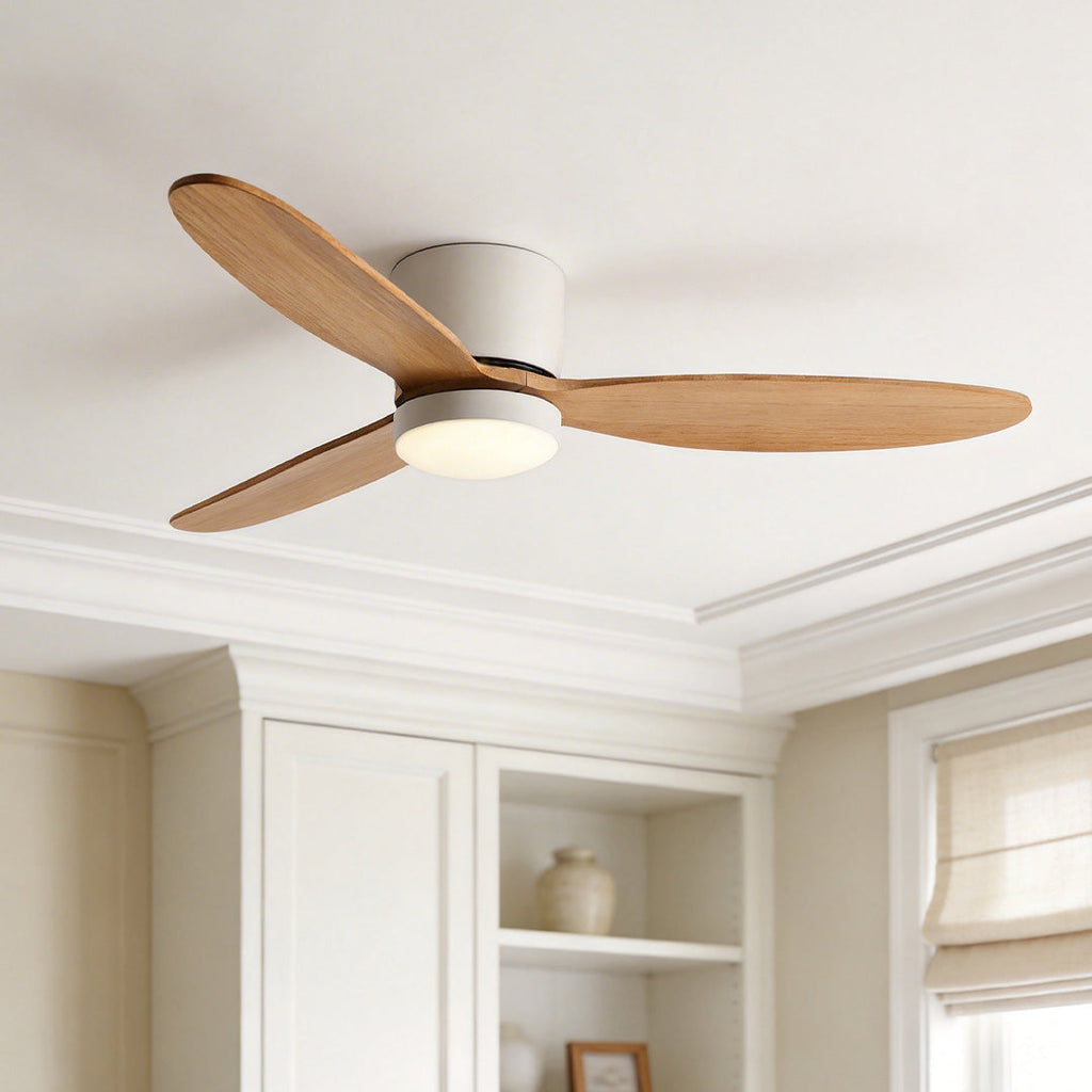 Natural Wood Ceiling Fan with LED Light - Nordic Style