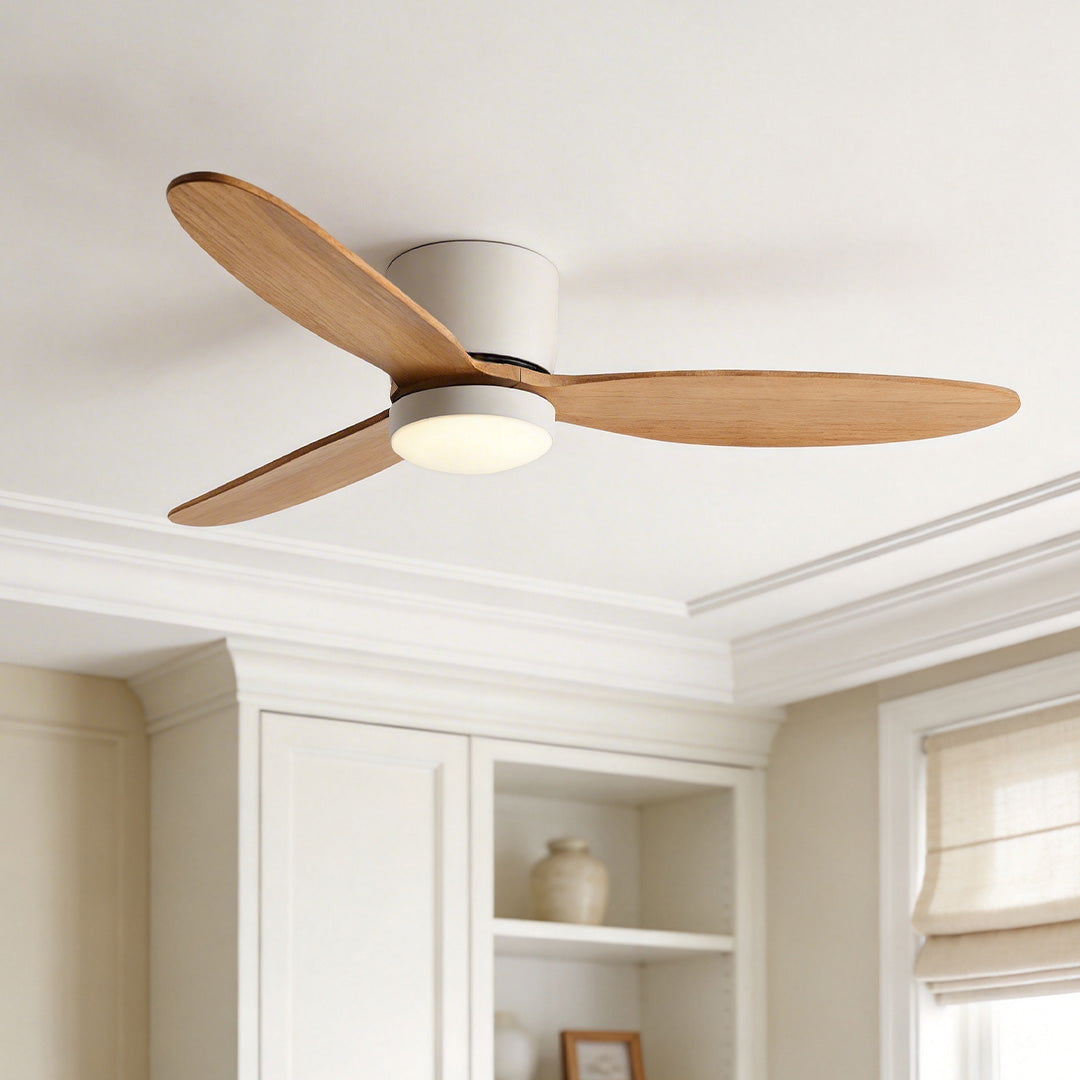 Natural Wood Ceiling Fan with LED Light - Nordic Style
