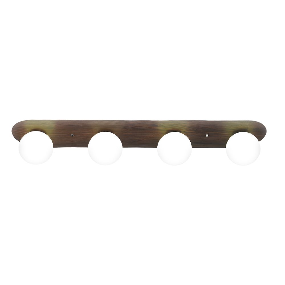 Flush Mounted Walnut Ceiling Light with Milky White Glass Globes