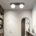 Flush Mounted Walnut Ceiling Light with Milky White Glass Globes