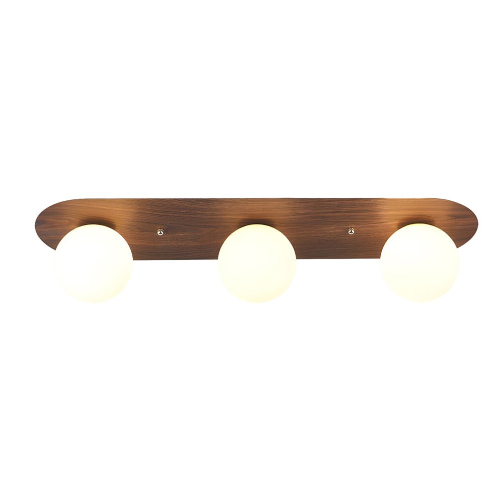 Flush Mounted Walnut Ceiling Light with Milky White Glass Globes